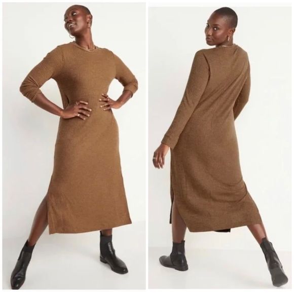 Old Navy Dresses & Skirts - Old Navy Night Owl Rib-Knit Long-Sleeve Side Slit Maxi Shift Dress Size XL